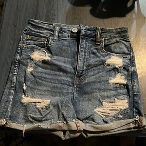 Distressed denim shorts